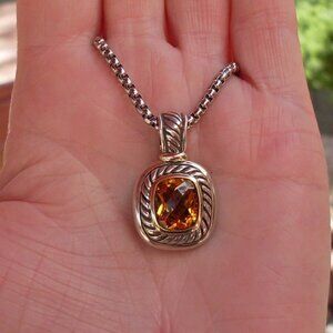 Retired David Yurman Albion Orange Citrine Enhancer Pendant w/Chain 14K/925